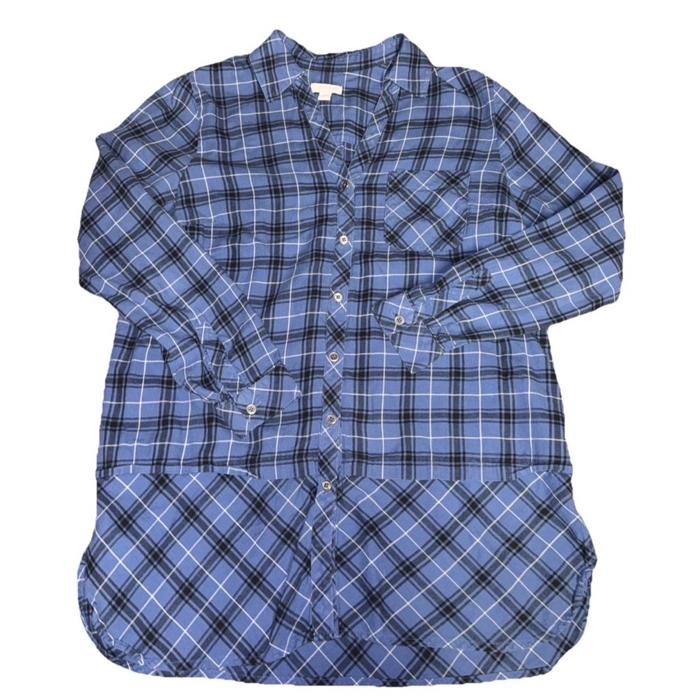 J. Jill Blue Plaid Tunic Top Small Lumberjill Normcore Casualβ Cabincore Preppy